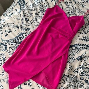 Emerald Sundae Hot Pink Asymmetric Slip Dress